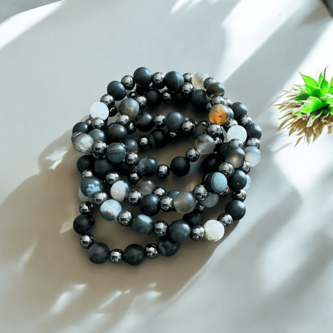 Agate bleu et Hématite 8mm