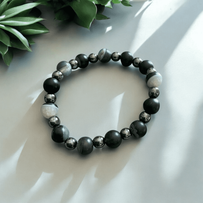 Agate bleu et Hématite 8mm