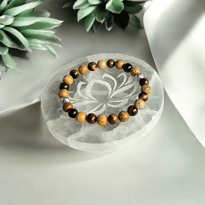 Bracelet en Œil de tigre et Jaspe dalmatien